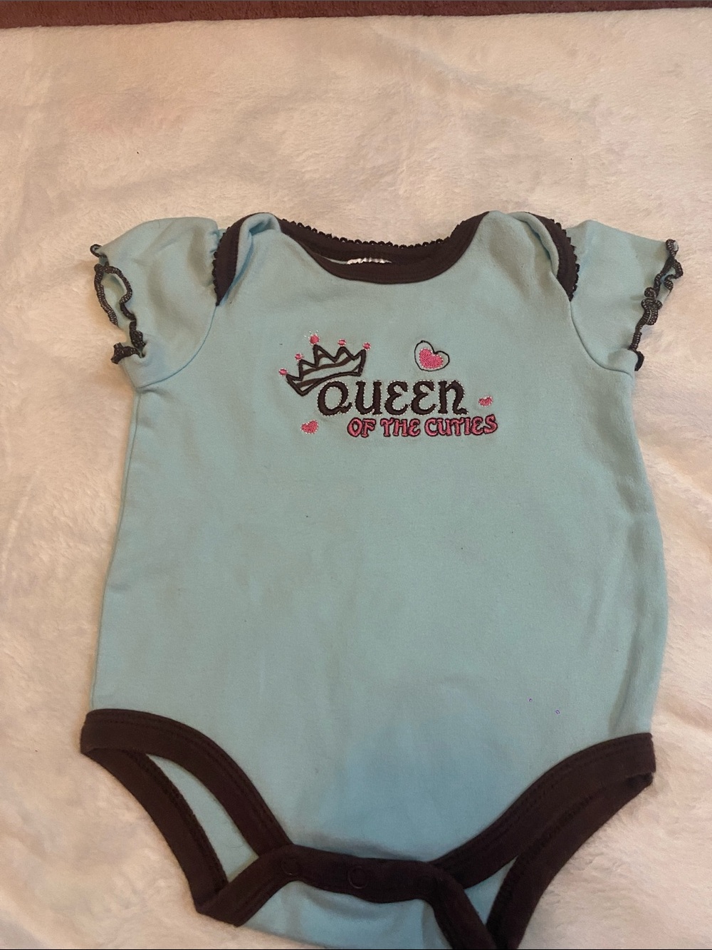Baby Essentials Light Blue and Brown "Queen of the Cuties" Baby Bodysuit
